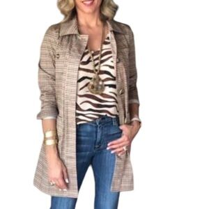 CAbi Brown Zebra Print Ruffle Sleeve Top 3771 Size S